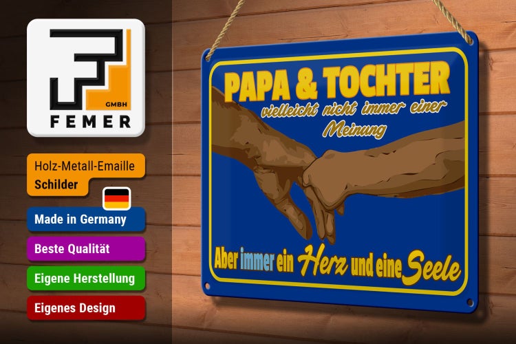 Blechschild Spruch 30x20cm Papa und Tochter ein Herz Seele