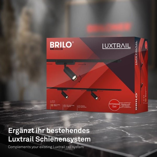 Briloner Luxtrail Schienensystem, Erweiterungsset, 2x LED Spots, Schwenkbar, Erweiterbar, Schwarz, 1 m