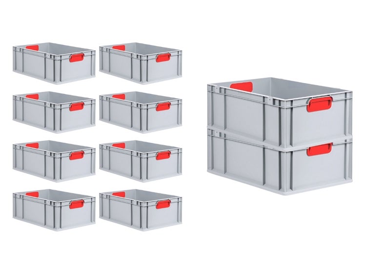 PROREGAL Spar Set 10x Eurobox Nextgen Color HxBxT 22 x 40 x 60 cm 44 Liter Griffe Rot Geschlossen Verstärkter Boden Eurobehälter Transportbox
