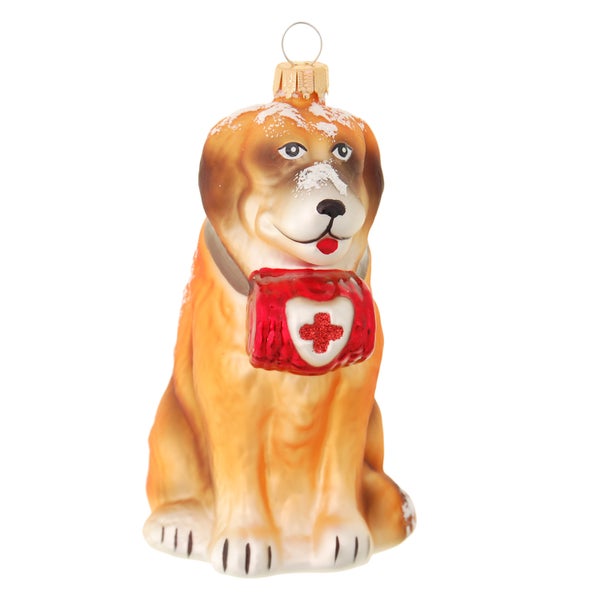 Multicolor 11cm Bernhardiner Sennehund, Glasornament, mundgeblasen und handdekoriert, 1 Stck., Weihnachtsbaumkugeln, Christbaumschmuck, Weihnachtsbaumanhänger