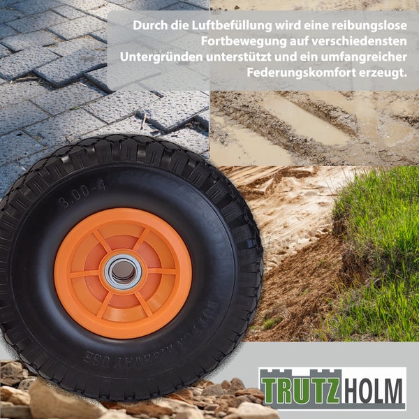 Trutzholm Luftreifen für Sackkarre oder Bollerwagen mit Kunststofffelge für verschiedene Untergründe