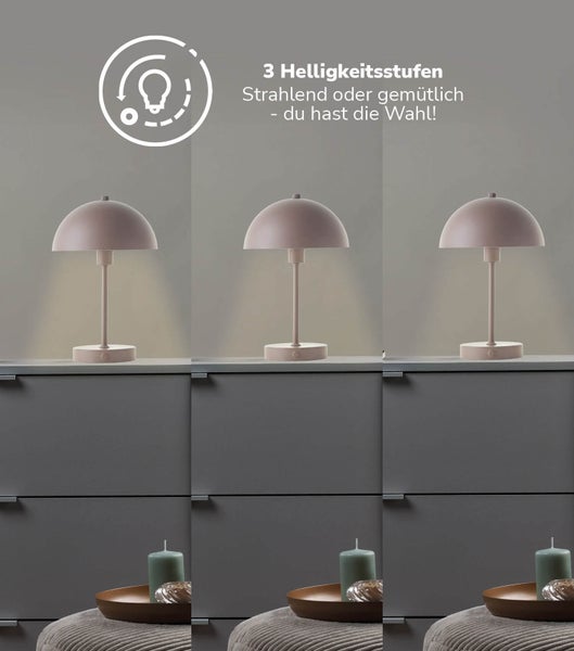 mokebo LED Tischlampe kabellos, Akku Tischleuchte dimmbar und aufladbar 'Der Leuchtturm' in Taupe