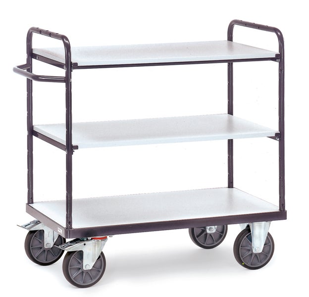 Etagenwagen mit drei Ablageflächen und Rollen