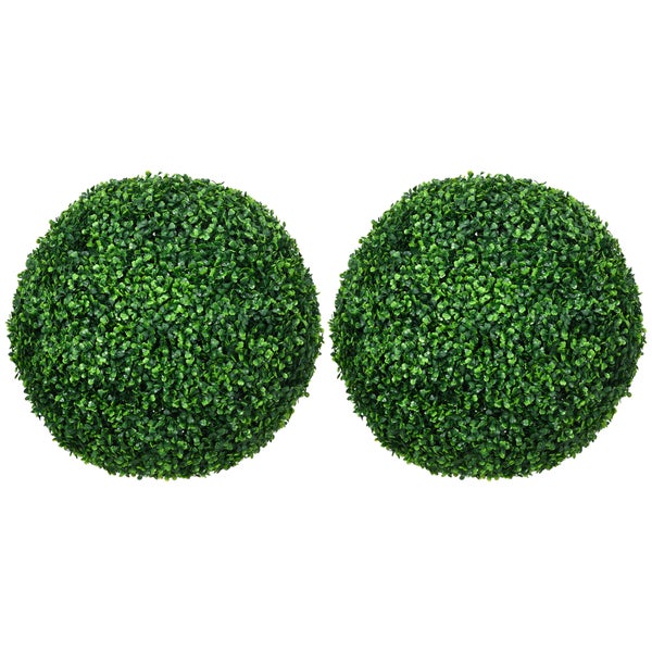 HOMCOM 2er-Set Künstliche Buchsbaumkugel groß Ø50 cm, Kunstpflanze UV-beständig, Plastik Künstliche Pflanzen im Topf, Fake Plant wie echt für Wohnzimmer Schlafzimmer Büro Garten Deko Geschenk