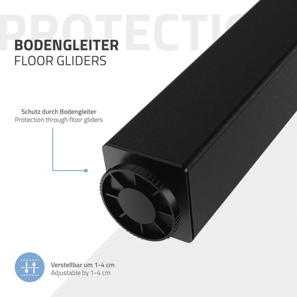 ML-Design 4er Set Tischbeine I-Design 30 cm, Schwarz glänzend, aus pulverbeschichtetem Stahl, eckig, Profil 4x4 cm, Höhenverstellbare Möbelfüße 1-4 cm, Möbelbeine für Couchtische, Bänke, Sideboards