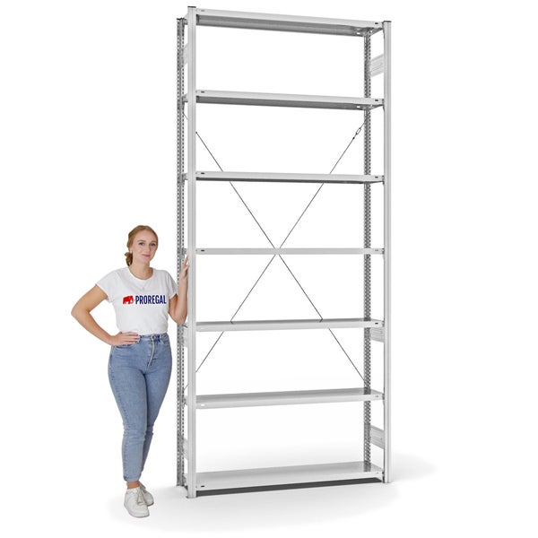 PROREGAL Fachbodenregal Stecksystem T-Profil Medium-Duty Grundregal HxBxT 300 x 130 x 30 cm 7 Ebenen Fachlast 200 kg Einseitig Nutzbar Lichtgrau
