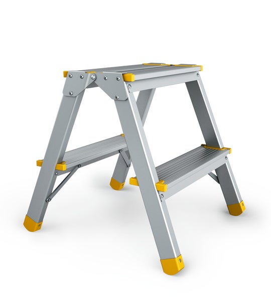 PROREGAL Metal Double Giraffe Doppelseitige-Aluminium-Stufenstehleiter 2 Stufen 41 cm Hoch 150 kg Tragkraft Leiter Trittleiter Haushaltsleiter