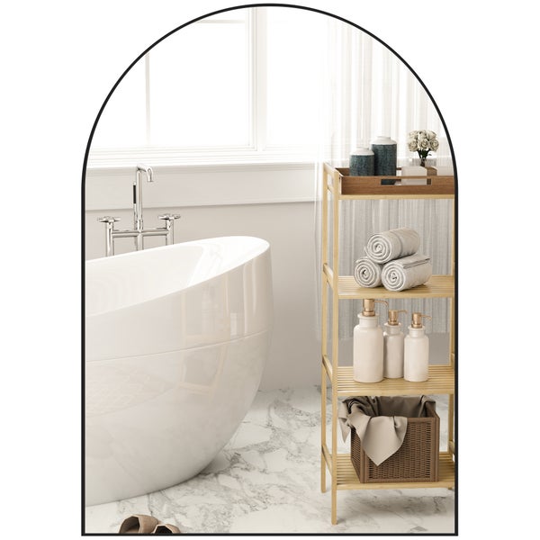 HOMCOM Badspiegel 50 x 70 cm Spiegel mit Splitterschutzfolie, Badezimmerspiegel mit Aluminium-Rahmen, Wandspiegel für Badezimmer, Schlafzimmer, Schwarz