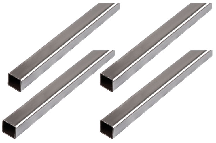 Vier quadratische Stahlrohre als Metallprofil für Konstruktionen