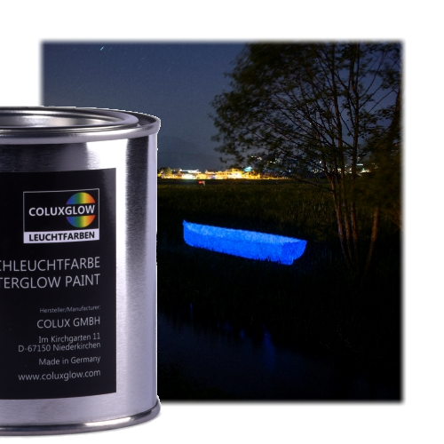 Coluxglow Holz-Acrylfarbe blau - Farbe die im Dunkeln leuchtet zum Streichen 375 ml