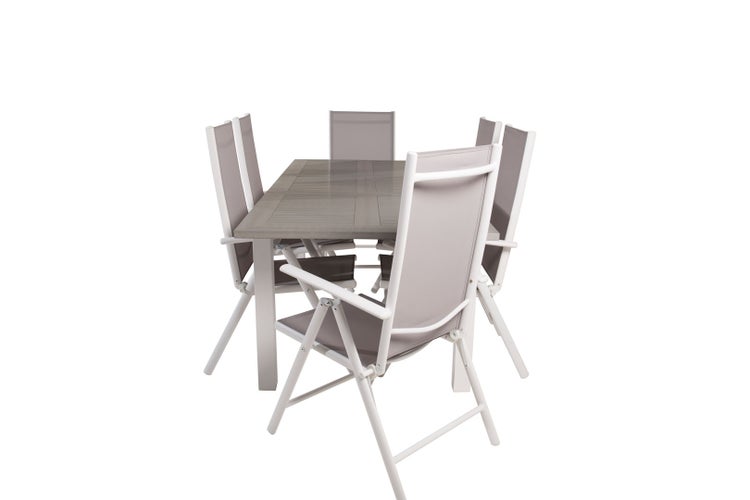Albany Gartenset Tisch 90x160/240cm und 6 Stühle Break weiß, grau. 90 X 160 X 75 cm