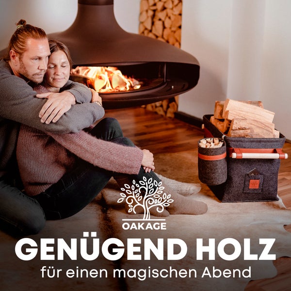 OAKAGE® Classic Duo Dunkelgrau Holzkorb Filz - Metallrahmen für Zusatzstabilität - 42x32x35cm
