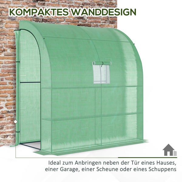 Outsunny Foliengewächshaus, mit Mesh Fenster, 200 x 100 x 215 cm, Stahl, PE, Grün