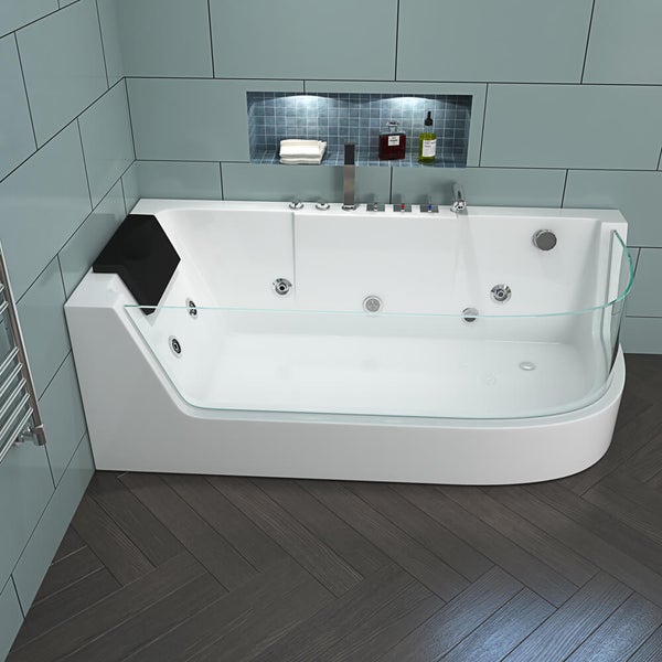 Home Deluxe - Whirlpool Badewanne - CARICA Rechts weiß mit Heizung und Massage - Maße: 170 x 80 x 59 cm I Eckwanne, Indoor Badewanne