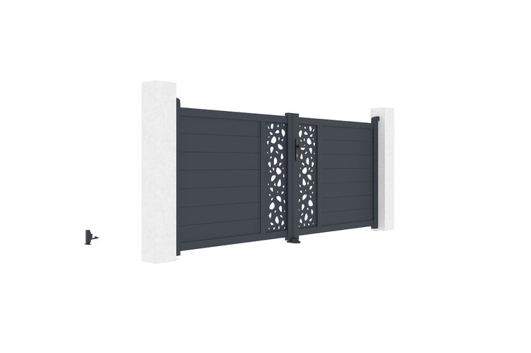 Drehtor 3m SUNNY H.120cm Aluminium + 2 EIFEL-Pfosten 15x15cm H.166cm GRAU