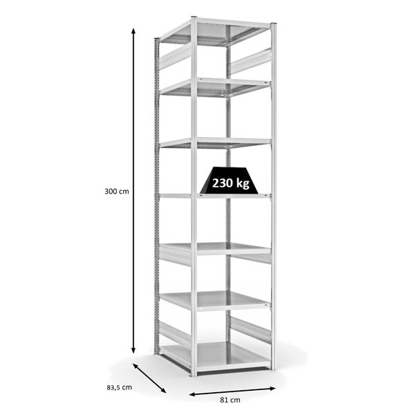 PROREGAL Fachbodenregal Stecksystem T-Profil Medium-Duty Grundregal HxBxT 300 x 75 x 80 cm 7 Ebenen Fachlast 230 kg Beidseitig Nutzbar Lichtgrau