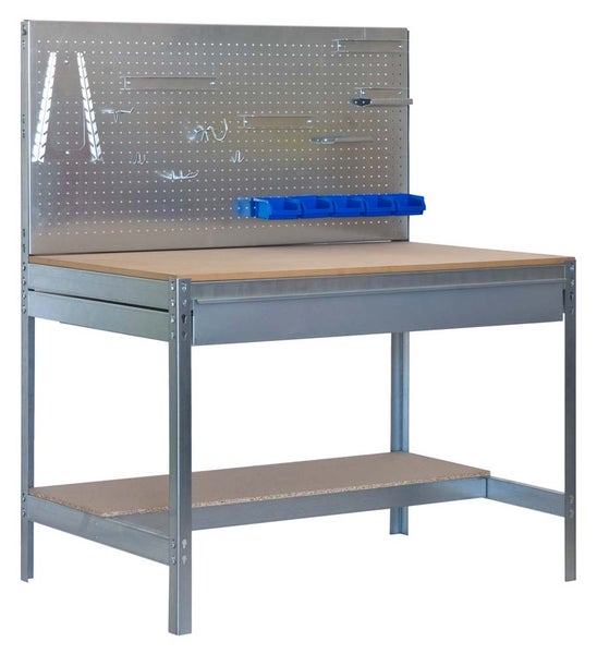 PROREGAL Werkbank Buffalo mit Werkzeugwand und Schubfach HxBxT 84 x 90 x 61 cm Traglast 400 kg Verzinkt