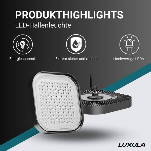 LUXULA LED HighBay Quadratischer Hallenstrahler 100W 12000lm 5000K Neutralweiß IP65 Hallenleuchte