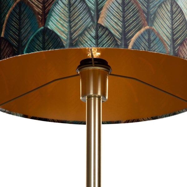 Stehleuchte Messing mit Samtlampenschirm Blattdesign und goldener Innenseite - Simplo