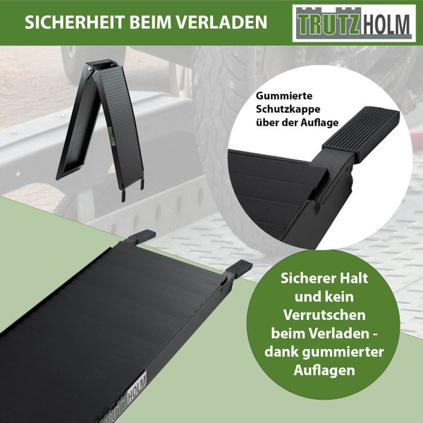 TRUTZHOLM 2 x Auffahrrampen 205 cm Traglast 680 kg Alu schwarz klappbar geriffelt Motorradrampen