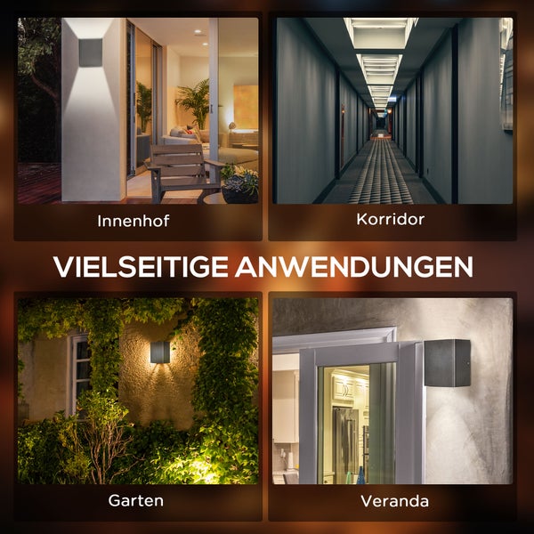Outsunny Wandleuchte, Außenleuchte mit 3000K Warmweißes Licht, Verstellbarem Leuchtwinkel, IP65 Wasserdichte, 11L x 13B x 16H cm, Alu, Schwarz