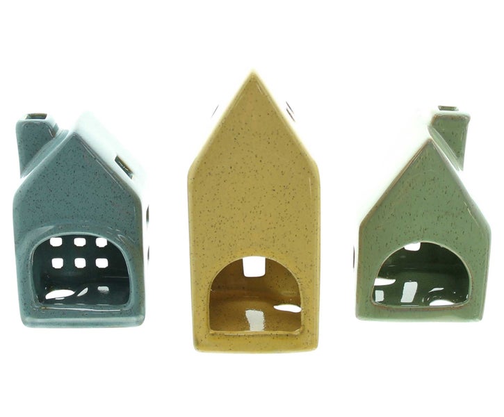 FRANK FLECHTWAREN | Teelichthalter Häuser, 3er Set, PORZELLAN, 6,5 x 6,5 x 10 cm, 6 x 5,5 x 10 cm, 6 x 6 x 13,5 cm