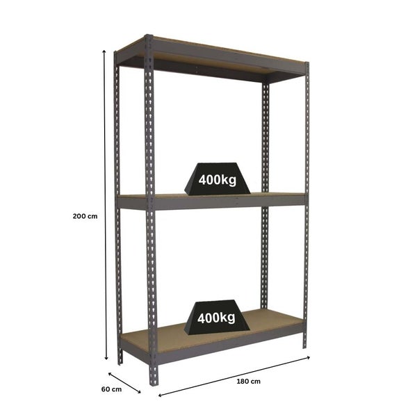 PROREGAL Schwerlastregal Big Wood Yeti Three HxBxT 200 x 180 x 60 cm Fachlast 400 kg Grau