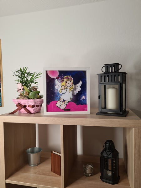3D Bild mit Wackelflügeln | Solarbetrieben | Engel | Schutzengel | Bild | Kinderzimmer | Format: 27x27 cm | Schutzengel Pink