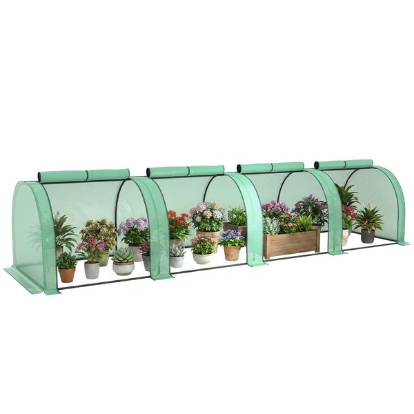 Folientunnel mit Stahlrahmen und Polyethylen-Dach über Blumen, vogelfest, reißfest, hitzebeständig und mit Ultraviolett-Schutz.