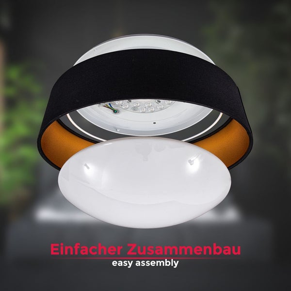Deckenlampe Ø40 cm - 18W, 2200lm, LED, neutralweiß, schwarz-gold