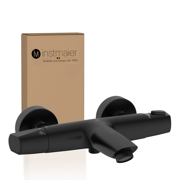 instmaier Wannenfüllthermostat T2 | wassersparende Eco-Stop Funktion | Badewannenarmatur | Mischbatterie Badewanne Schwarz Matt | für konstante Wassertemperatur