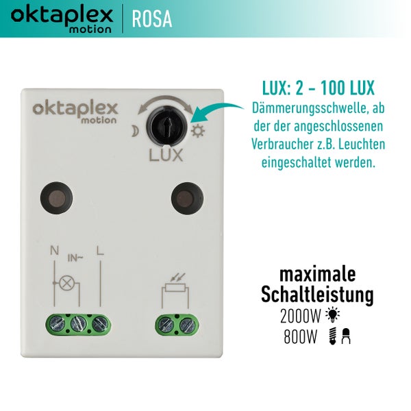 Oktaplex Rosa Dämmerungsschalter mit Dämmerungssensor IP65 1m Kabel Weiß