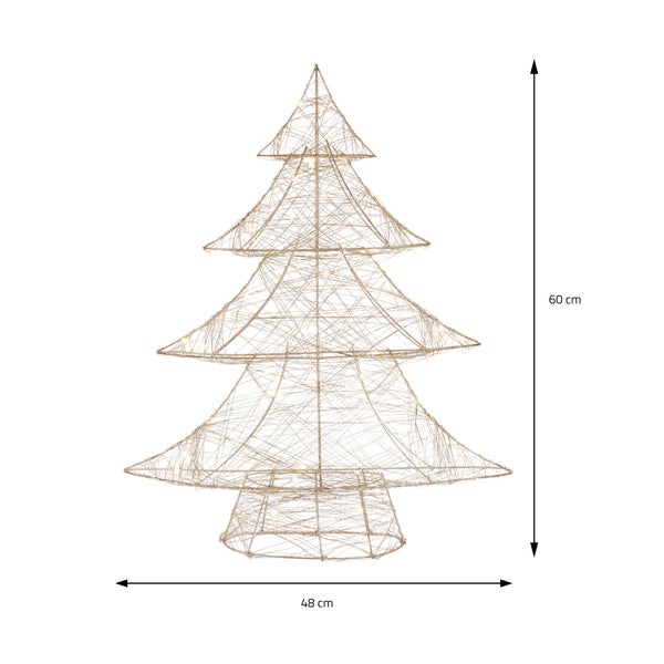 ECD Germany LED Deko Baum Weihnachten mit 60 warmweißen LEDs, 60 cm hoch, Metall, Gold, Weihnachtsbaum mit Beleuchtung & Timer, Innen, batteriebetrieben, Lichterbaum Tanne stehend Weihnachtsdeko