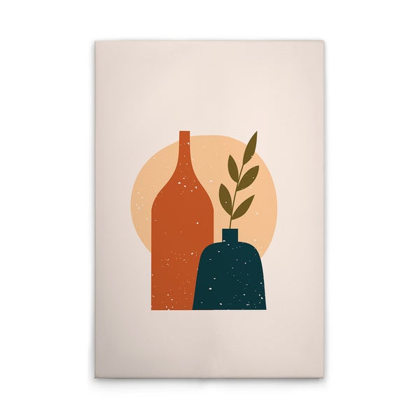 Dekorative Leinwand mit Flaschen und Blattmotiven als Wandbild