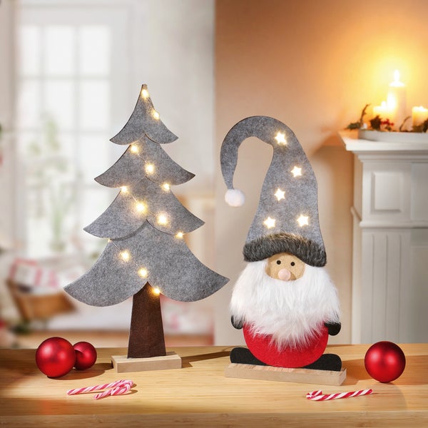 FRANK FLECHTWAREN | LED-Wichtel Christmas, 24 x 6 x 51 cm, FILZ, MDF, KUNSTSTOFF,