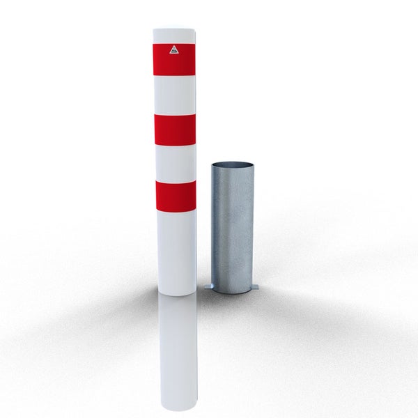 Schake Stahlrohrpoller herausnehmbar ohne Verschluss aus Stahlrohr verzinkt Ø152x3,2mm weiß beschichtet mit rot reflektierenden Leuchtstreifen 1500mm Gesamtlänge