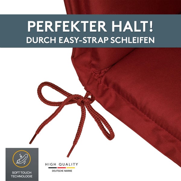Detailansicht einer Stuhlauflage mit einer Schleife für sicheren Halt am Stuhl.
