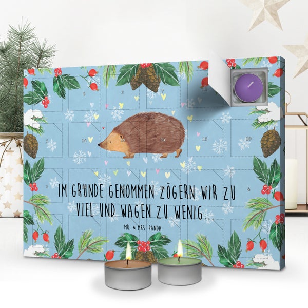Mr. & Mrs. Panda Duftkerzen Adventskalender Igel Herzen - Blau Pastell