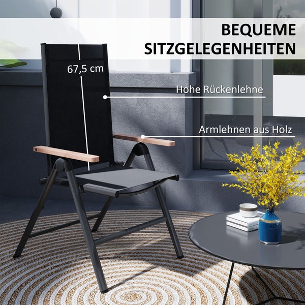 Outsunny Gartenstuhl aus Stahl Klappstuhl mit Armlehnen klappbar Balkonstuhl Campingstuhl 120kg Belastbarkeit Hochlehner Terrassenstuhl für Garten, Balkon, 60 x 73 x 108cm Schwarz