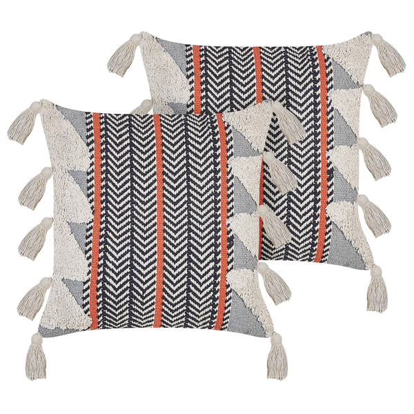 Dekokissen 2er Set BOUVARDIA Baumwolle 45 x 45 cm Grau ZickZack-Muster