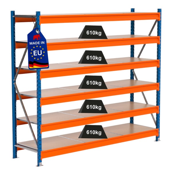 Regal mit fünf Ebenen und einer Traglast von 610 Kilogramm pro Ebene