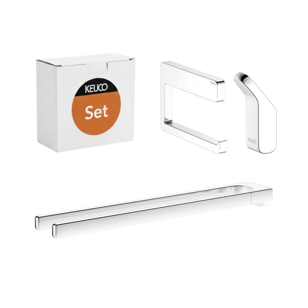 Keuco Badaccessoire Set bestehend aus Handtuchhalter, Toilettenpapierhalter und Haken aus Metall inklusive Verpackung