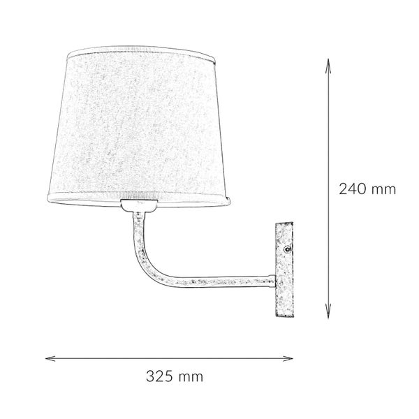 Skizze einer Wandleuchte mit den Maßen 240 mm Höhe und 325 mm Breite