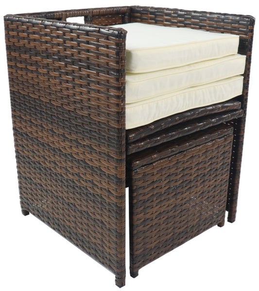 4-tlg Gartenstuhl Rattan Fußauflage Hocker Raloso