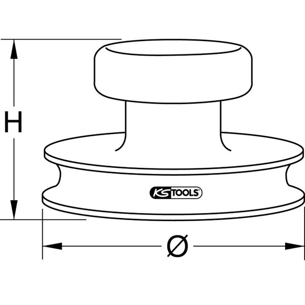 Technische Zeichnung eines Werkzeugs mit Höhen- und Durchmesserangabe, KS Tools Logo