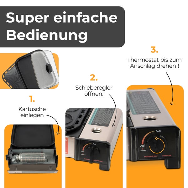 ZMC 2-in-1 Gaskocher und Gasgrill + 24 Gaskartuschen 227g, inkl. Grillplatte, Pfanne, Glasdeckel und Koffer, Campingkocher für innen- und Außenbereich