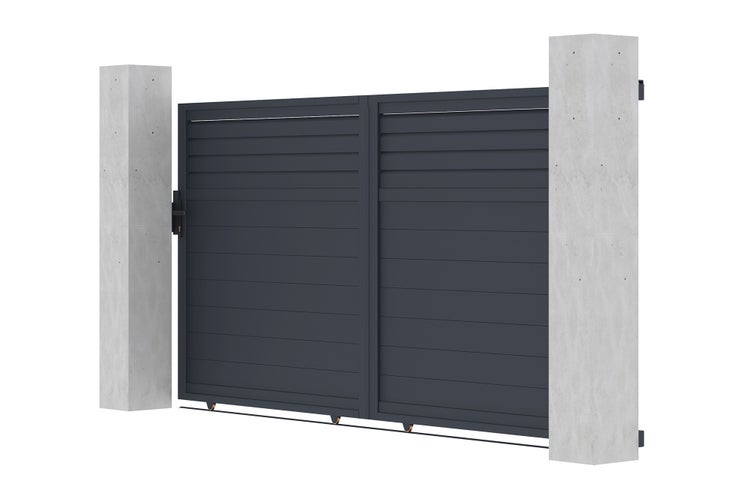 Schiebetor 3,5 m CARPATIA H.180 cm graues Aluminium + 2 Pfosten 20x20 cm H.190 c