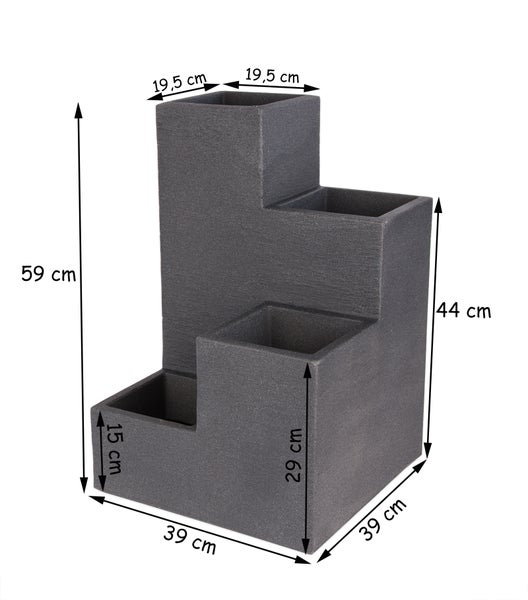 Mehrstöckiger Pflanzkasten mit Maßangaben