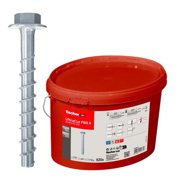 Fischer UltraCut FBS II Betonschraube mit rotem Eimer