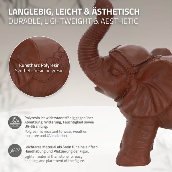 ML-Design Deko Figur Elefant Braun 36x19x39 cm, Orientalische Finish, witterungsbeständig, für Innen & Außen, Glückselefant Statue als Geschenk, Feng Shui Skulptur, Reichtum Figur, Gartendeko Raumdeko